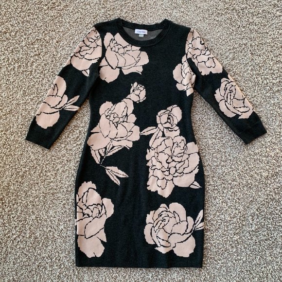 calvin klein pink sweater dress Calvin Klein Floral Sweater Dress